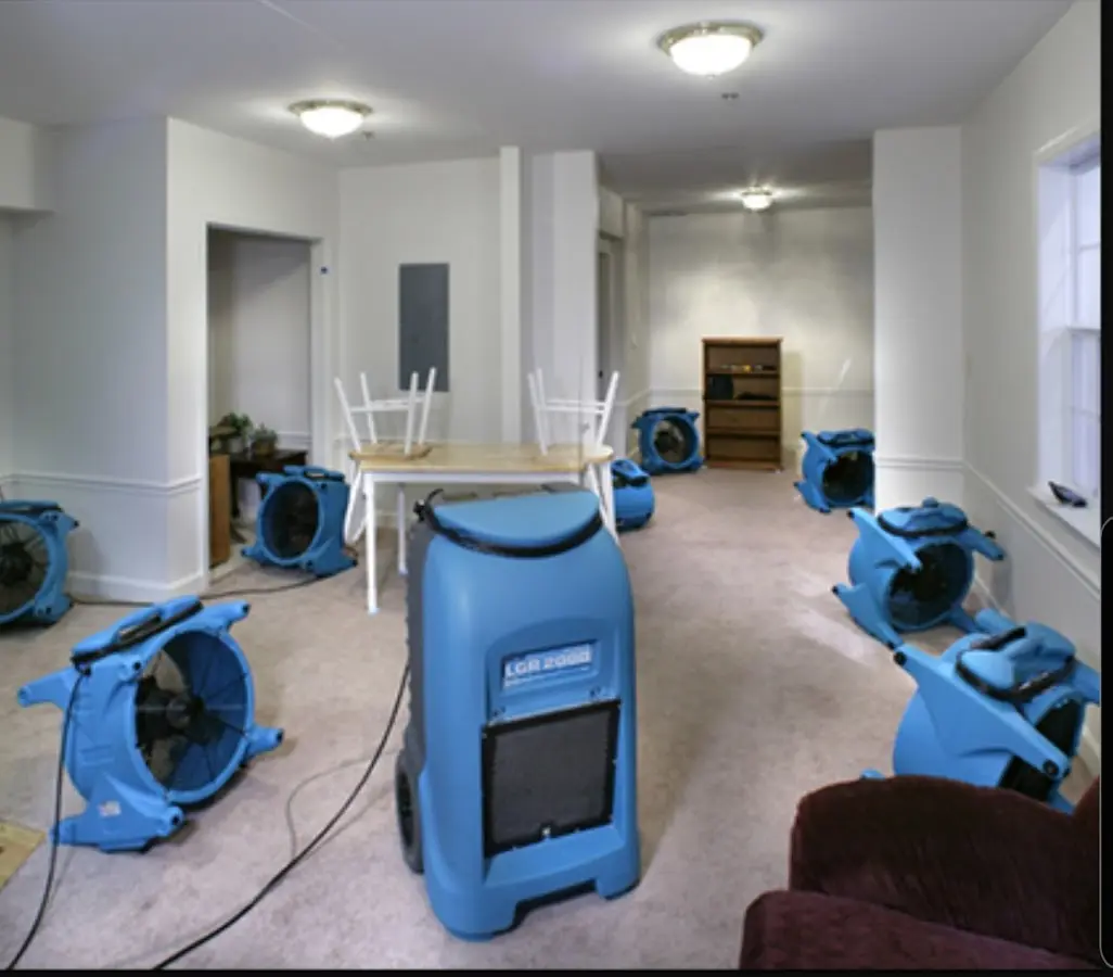 Air movers and dehumidifier setup for Water Extraction & Removal in Gaines